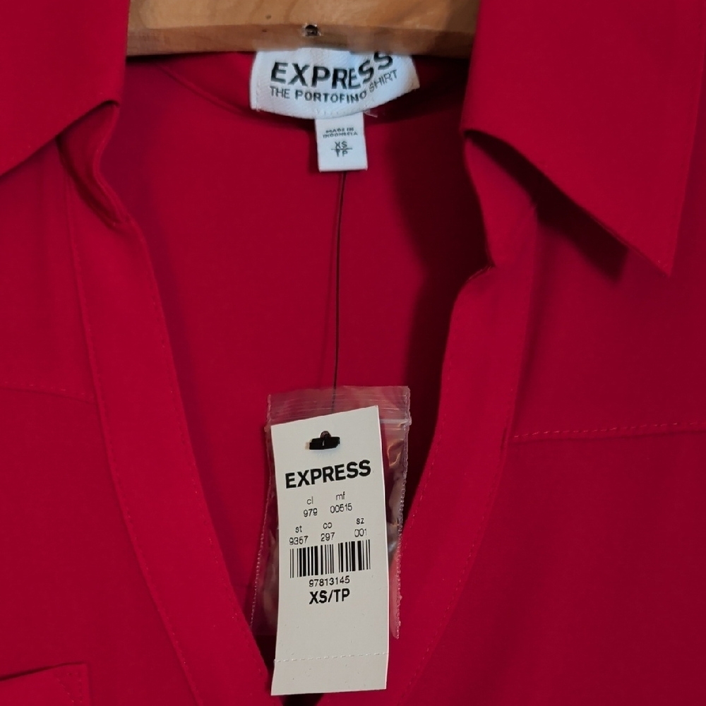 Red Button-Up Collared Blouse NWT - image 2